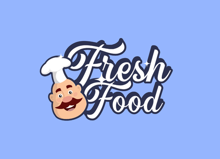 Fat Cartoon Chef fresh food logo Flat Vector Illustration Designのイラスト素材