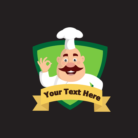 Fat Cartoon Chef cute logo Flat Vector Illustration Designのイラスト素材