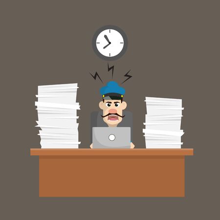 Cartoon Cop Policeman - Frustrated from Office Workのイラスト素材