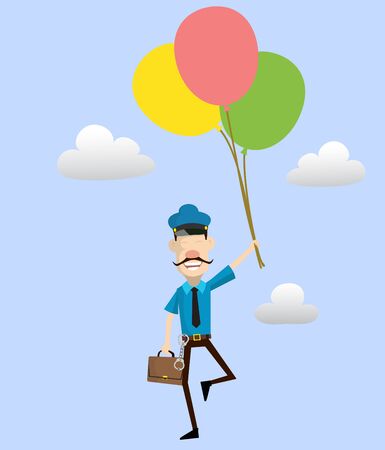 Cartoon Cop Policeman - Flying with Balloonsのイラスト素材