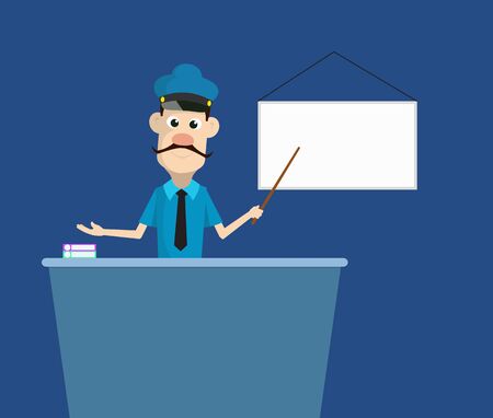 Cartoon Cop Policeman - Presenting on White Boardのイラスト素材