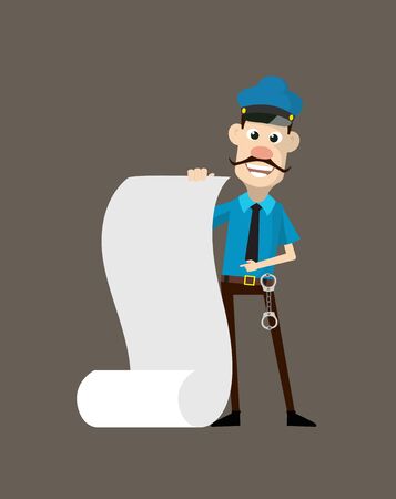 Cartoon Cop Policeman - Showing a Paper Scrollのイラスト素材