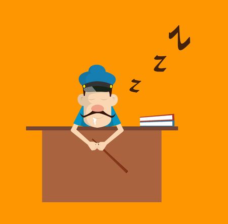 Cartoon Cop Policeman - Sleeping on Office Deskのイラスト素材