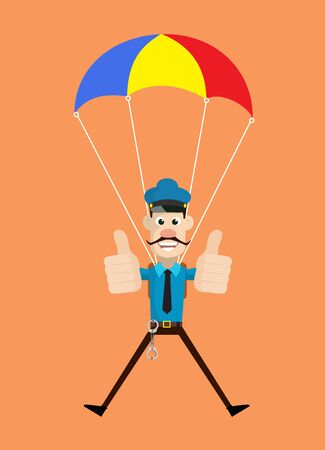 Cartoon Cop Policeman - Successful Landing with Parachuteのイラスト素材
