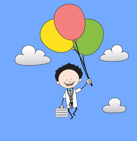 Cartoon Doctor - Flying with Balloonsのイラスト素材