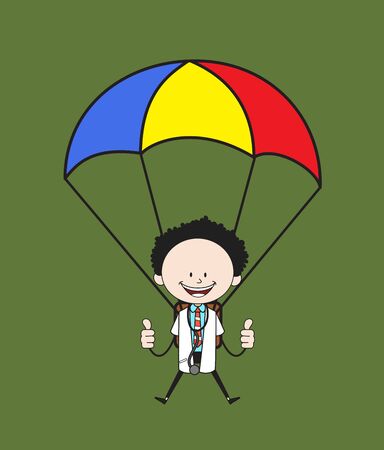 Cartoon Doctor - Successful Landing with Parachuteのイラスト素材