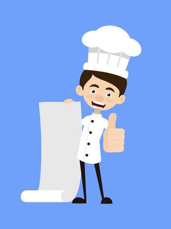 Chef Cartoon - Holding a Paper Scroll and Showing Thumbs Upのイラスト素材