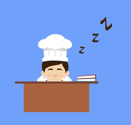 Chef Cartoon - Sleeping on Office Deskのイラスト素材