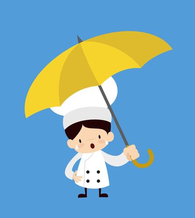 Cute Cartoon Chef - Standing with Umbrellaのイラスト素材