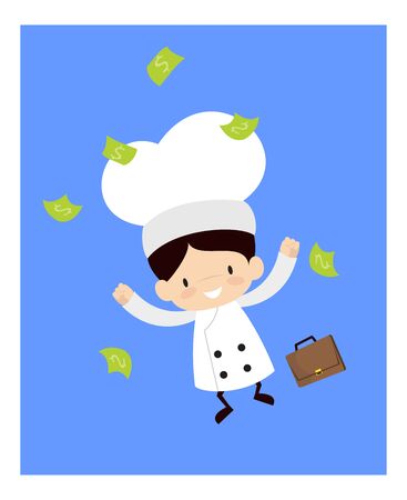 Cute Cartoon Chef - Jumping in Excitement with moneyのイラスト素材