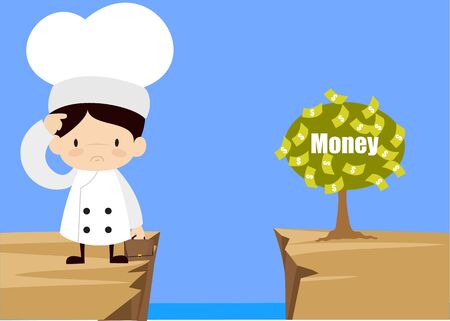 Cute Cartoon Chef - Thinking How to Reach Close to Money Plantのイラスト素材