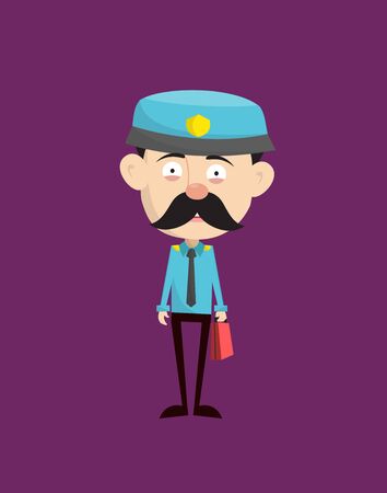 Funny Policeman Cop - Holding a Suitcase and ready to go Illustrationのイラスト素材
