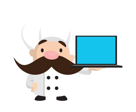 Funny Short Chef - Presenting a Laptop Vectorのイラスト素材