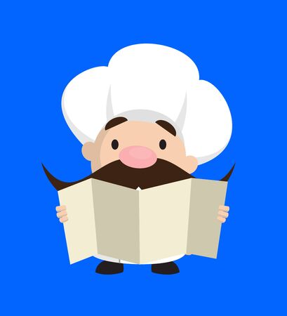 Funny Short Chef - Holding a Folded Paper Bannerのイラスト素材