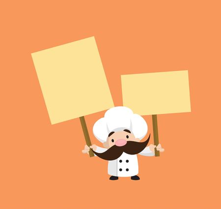 Funny Short Chef - Holding Placards in Both Handsのイラスト素材