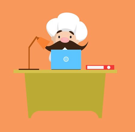 Funny Short Chef - Working on Laptopのイラスト素材