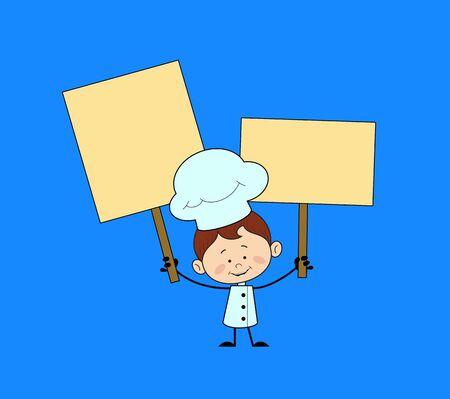 Kitchen Character Chef - Holding Placards in Both Handsのイラスト素材