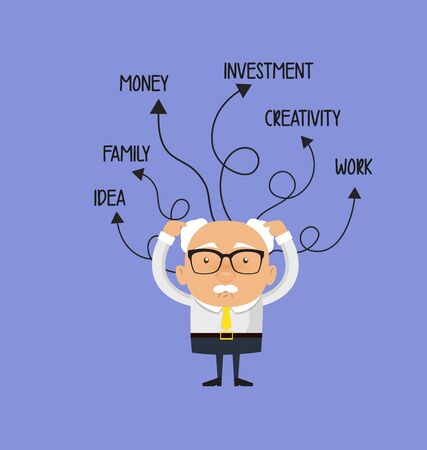 Old Boss Businessman - With Various Thoughts Illustrationのイラスト素材