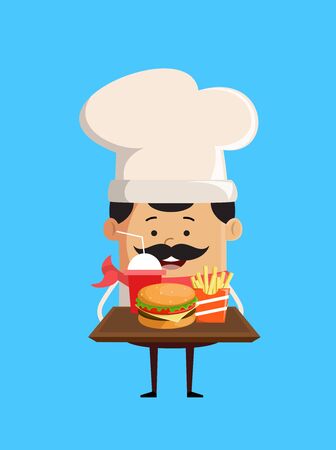 Professional Cute Chef - Presenting Fast Foodsのイラスト素材