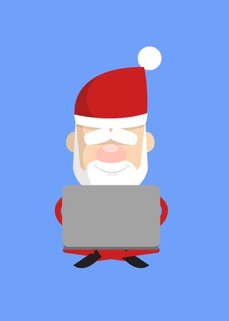 Simple Cartoon Santa - Sitting and Working on Laptopのイラスト素材