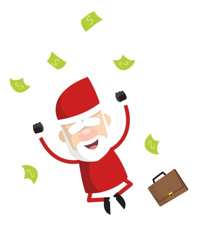 Simple Cartoon Santa - Jumping in Excitement with moneyのイラスト素材