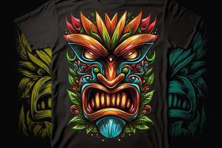 Tiki masks and wooden totems showcases the traditional Hawaiian and Polynesian art style white background. AI Generatedの素材