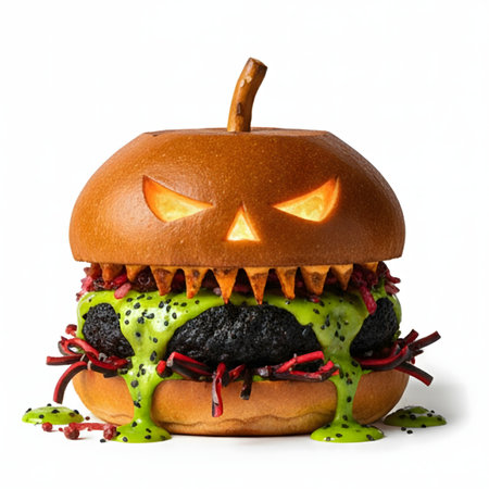 Halloween Burger isolated on white background with clipping path and full depth of fieldの素材