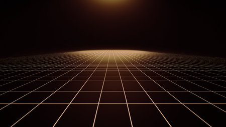Abstract 3d rendering of golden grid on dark background. Futuristic technology style.の写真素材