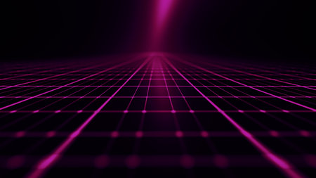 Abstract technology background with grid and light rays. 3d illustration.の写真素材