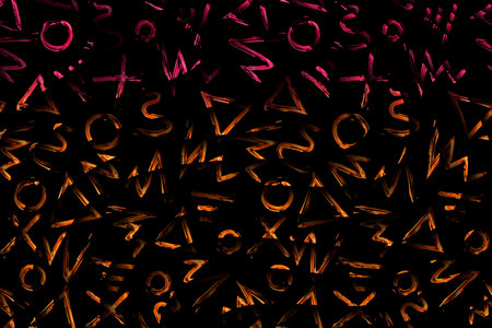 Glowing letters on a black background. Seamless pattern.の写真素材