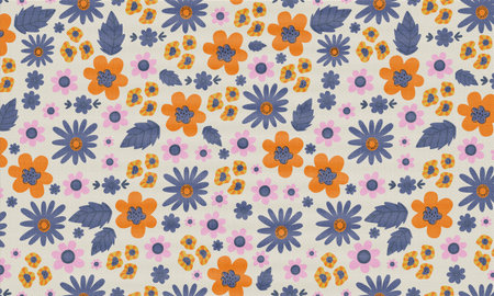 Seamless floral pattern with colorful flowers and leaves. Vector illustration.