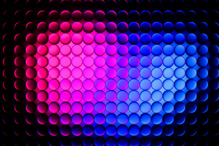abstract background with blue and pink circles on a black background.