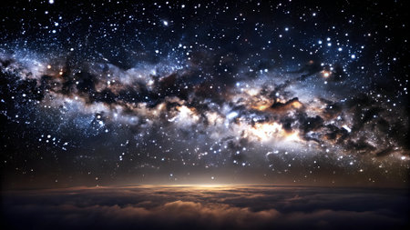 Night sky with clouds and stars. Elements of this image furnished by NASAの素材