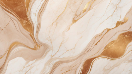 Abstract background featuring a luxurious marble texture with elegantly swirling patterns. Gold veining adds a touch of opulence, weaving through the soft, warm tones of the marble. The composition provides ample space for text placement, ideal for branding or invitations. The sophisticated blend of colors and textures enhances its use for refined social media or design elements.の素材