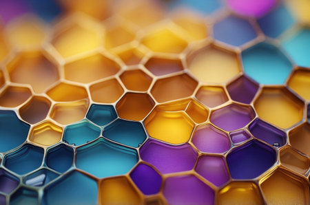 abstract background of colorful hexagons in the form of honeycombs ai generatedの素材