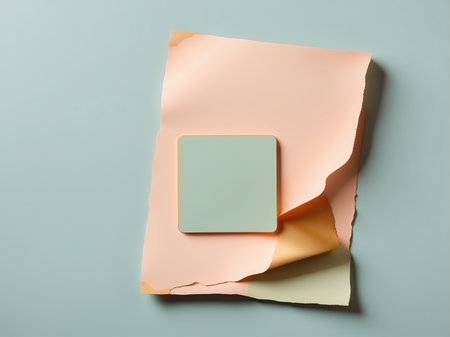 Blank paper with adhesive tape on pastel blue background, top viewの素材