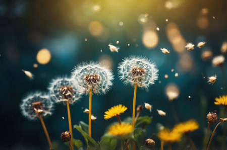 Dandelion flower in the meadow with dandelions.の素材