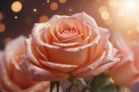 Beautiful pink rose on bokeh background, close-upの素材