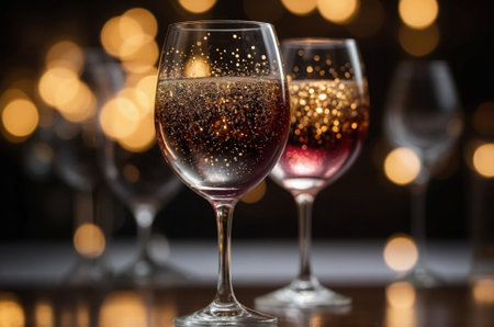 Glasses of red and white wine on bokeh background.の素材