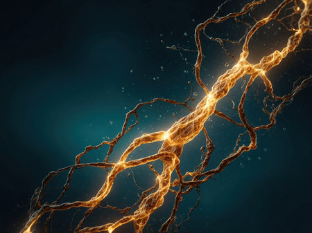 Fractal lightning on a dark blue background. 3d renderingの素材