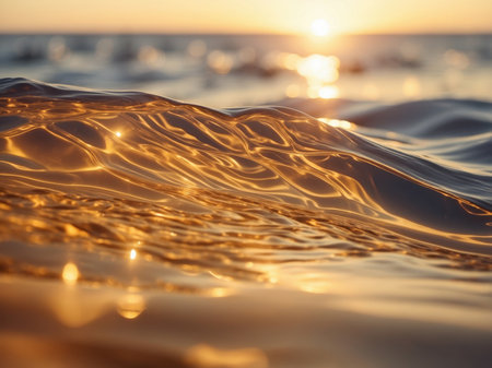 Sunset on the sea. Sea waves close-up. Beautiful background.の素材