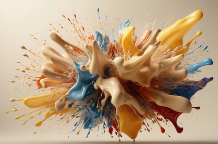 Colorful paint splashes isolated on white background. 3d renderingの素材