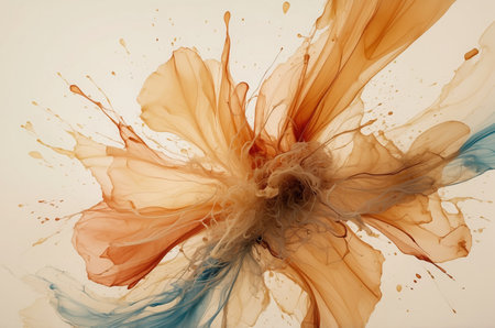 Abstract orange and blue paint splash isolated on white background. Ink in water.の素材