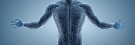 Human body anatomy x-ray view on blue background. 3D renderingの素材