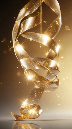 Golden serpentine on a dark background. 3d illustration. Copy space.の素材
