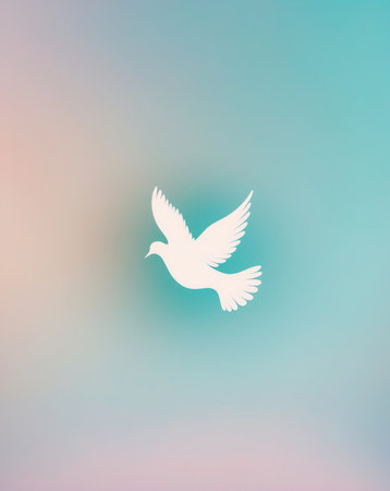 Pigeon icon on blurred background for web and mobile, modern minimalistic flat design. Vector white icon on gradient mesh backgroundの素材