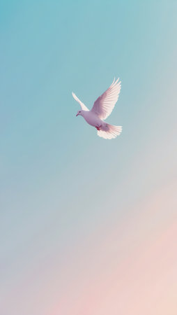 Seagull flying in the blue sky with pastel colors.の素材