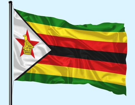 Zimbabwe Flag Wind Waving With Poleの写真素材