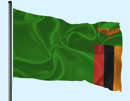 Zambia Flag Wind Waving With Poleの写真素材