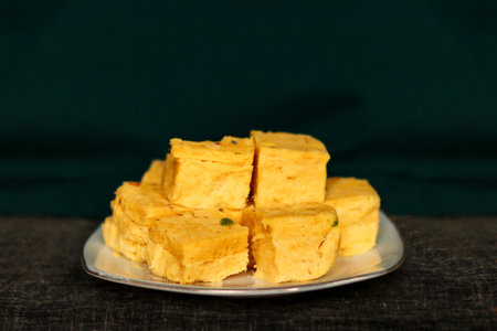 Fresh delicious soan papdi sweets, A served plate of Indian soan papdi sweet,